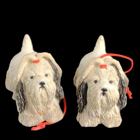 Set of 2 Shih Tzu Lhasa Apso Black White Dog 2" Resin Christmas Ornaments - Picture 1 of 7